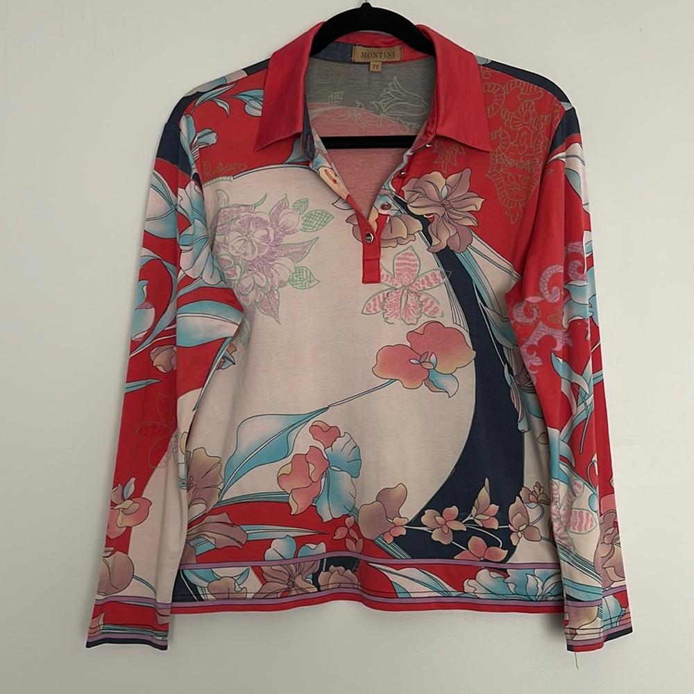 Montini Womens Fashion Floral Graphic Polo Shirt Top Sz 77